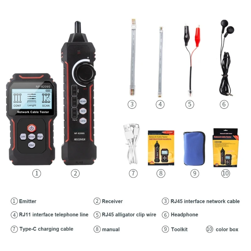 Comprehensive LAN Cable Test set with LCD Display Internet Testing for Accurate Length & PoE Power Sources Identification