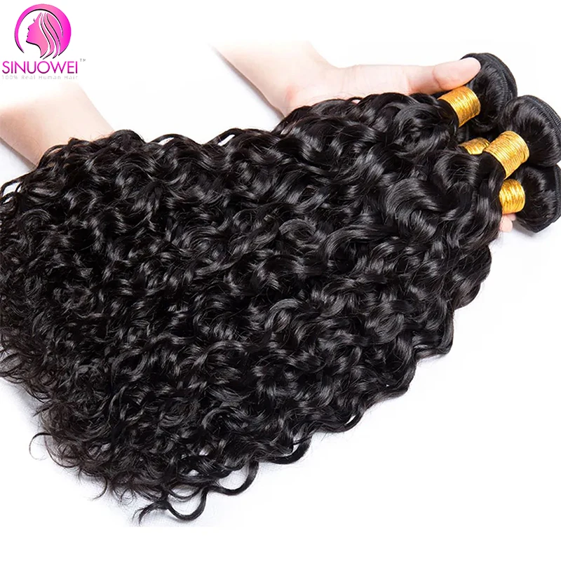 10A Brazilian Water Wave Bundles Human Hair With Frontal 3 Bundles and 4x4 Lace Closure Wet and Wavy Virgin Hair Natural Color