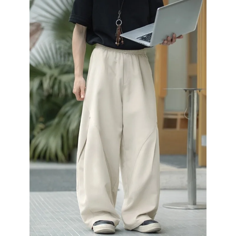 Men's Structured Pleated Casual Pants Loose Fit Curved Hem Spring Summer New Arrival Streetwear Sporty High-Quality Trousers