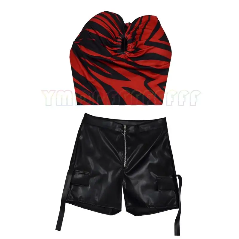 Halloween Nikki cosplay set with red and black zebra pattern retro sexy neck and waist cinching set, Easter fantasy carnival dre view 4