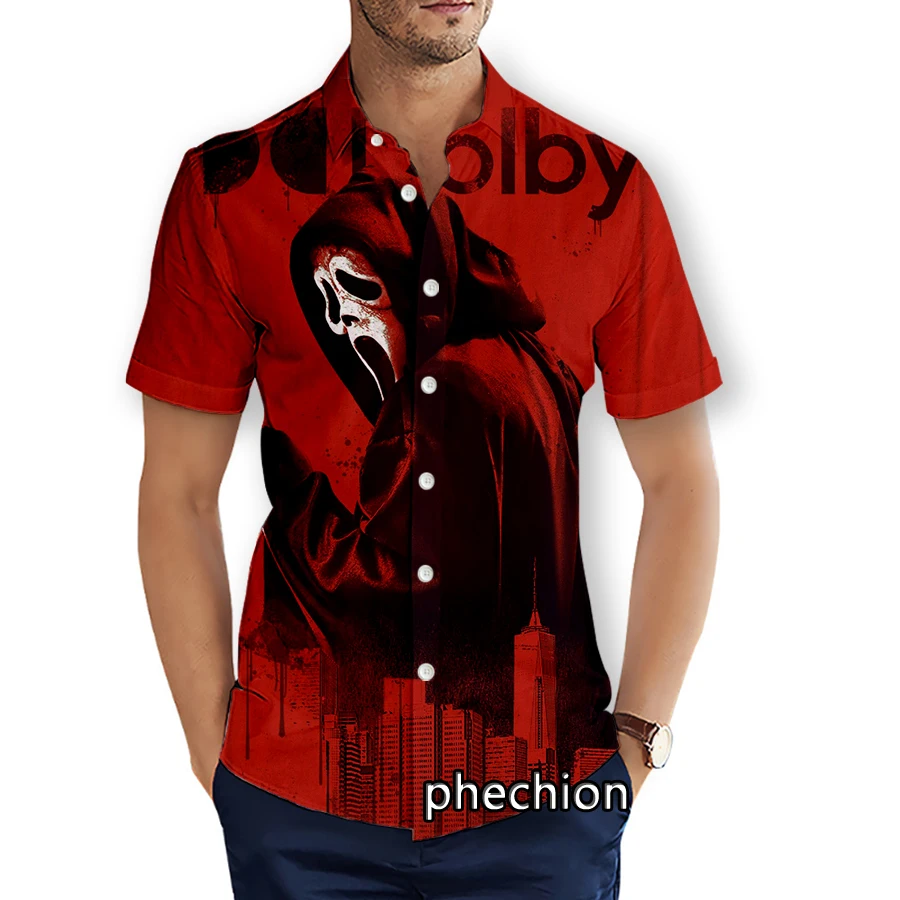 

phechion Summer Mens Short Sleeve Beach Shirts Scream 6 3D Print Casual Shirts Fashion Streetwear Men Tops X132