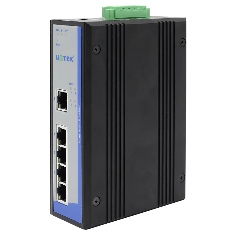 UOTEK 5 Ports 10/100M RJ45 2 Layer Managed Ethernet POE Switch DIN-Rail Support IEEE802.3 at/af Standard UT-6405M-POE