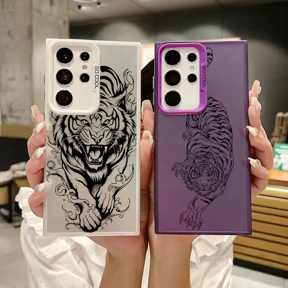 

Tiger Black Line Art Case For Samsung S26 S25 S24 Ultra Case For Galaxy S23 S22 S21 FE S20 Ultra S26 Plus Shockproof Phone Cover