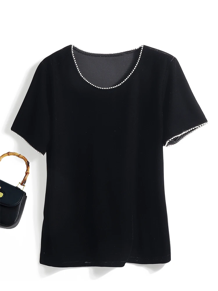 

Gold Velvet ort Sve T-irt Women's Spring Autumn round Ne Button Detail Commute Sle Loose Fit Color