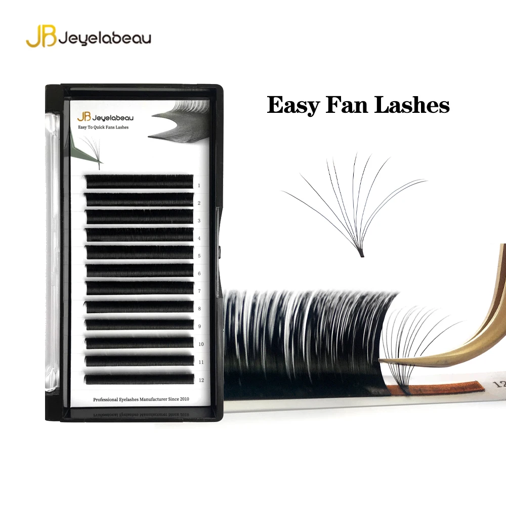 JB Jeyelabeau Soft Easy Fan Blomming Eyelashes Natural Auto Flowering Volume Lashes Faux Mink Individual Eyelash Supplies