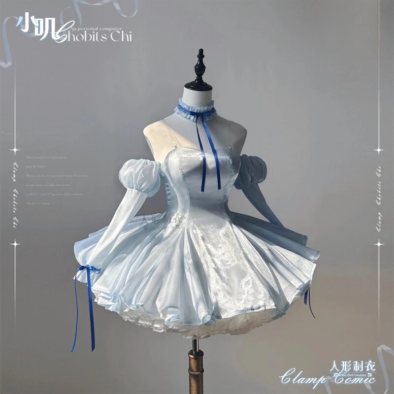 

Chii Chobits Косплей Elda Chii Косплей Костюм Аниме Синяя Лента Белое Вечернее Платье Женское