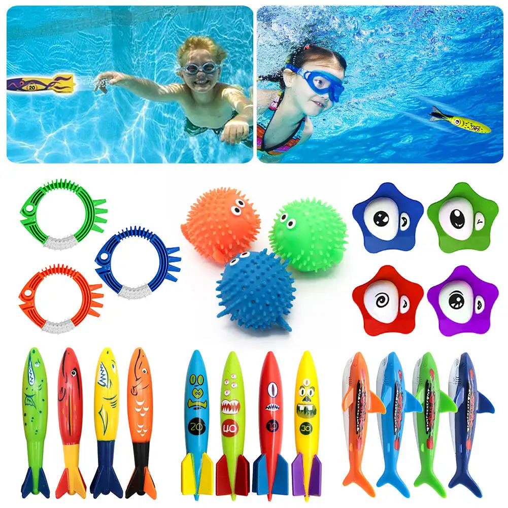 Children\'s Pool Diving Toy Submersible Torpedo Treasure Hunt Water Toy Swimming Training Tool Summer Outdoor Water Gift Set