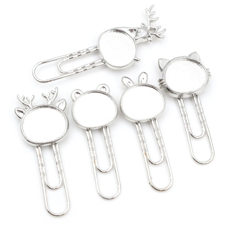 

10-20pcs/lot Cat Deer Bookmark Paperclip Cabochon Base Blanks Settings and Glass Cabochon Cameo DIY Jewelry Making Accessories