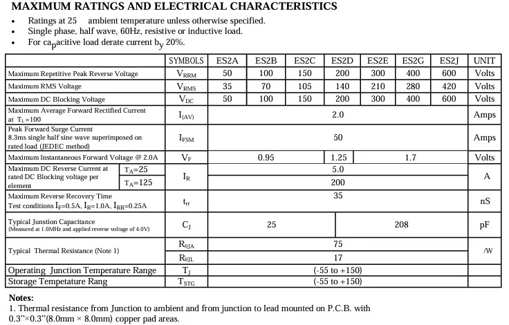 100PCS ES2J Fast Recovery Diode SMB 2A 600V ASEMI Brand New