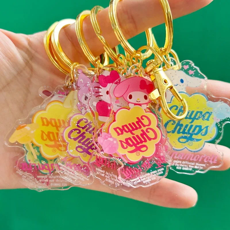 Sanrio Acrylic Shimmering Powder Keychain Cartoon Cute HelloKitty My Melody Kuromi Cinnamoroll Toy Keychain Kawaii Anime Pendant