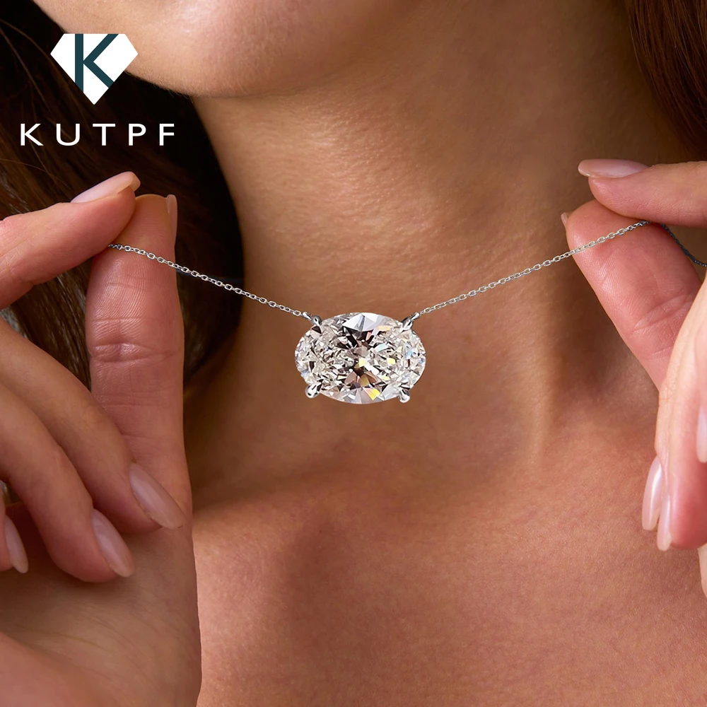 East West Oval Cut Moissanite Pendant Necklace for Women 1/2carat Solitaire Diamond Neck Chain 925 Sterling Silver Fine Jewelry