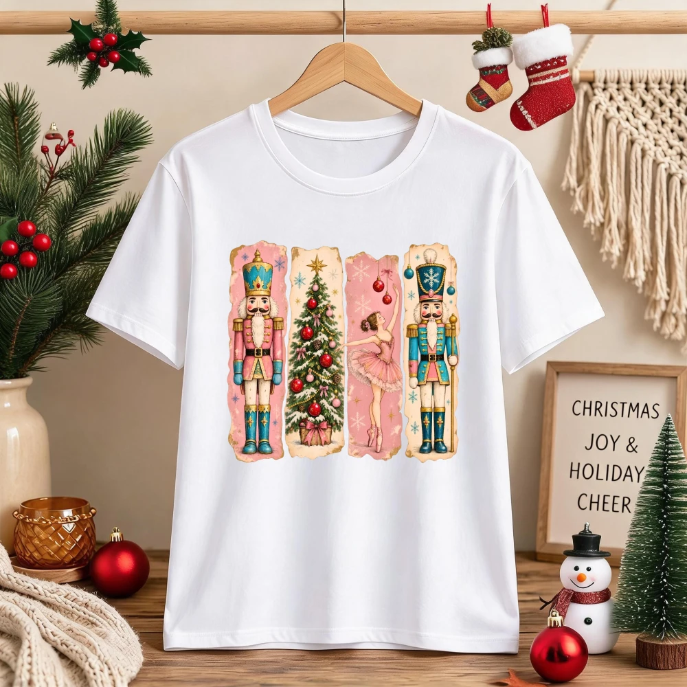 Trendy Christmas Nutcracker and Ballerina T-Shirt Pink Nutcracker Shirt Pastel Christmas Tshirt Ballerina Holiday Women Tees