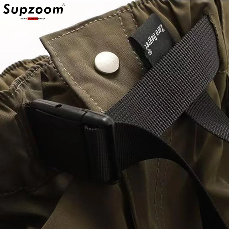 Supzoom New Arrival Top Fashion Summer Loose Casual Belt Design Cross Trendy grid Stitching Pocket Personalized Shorts Men