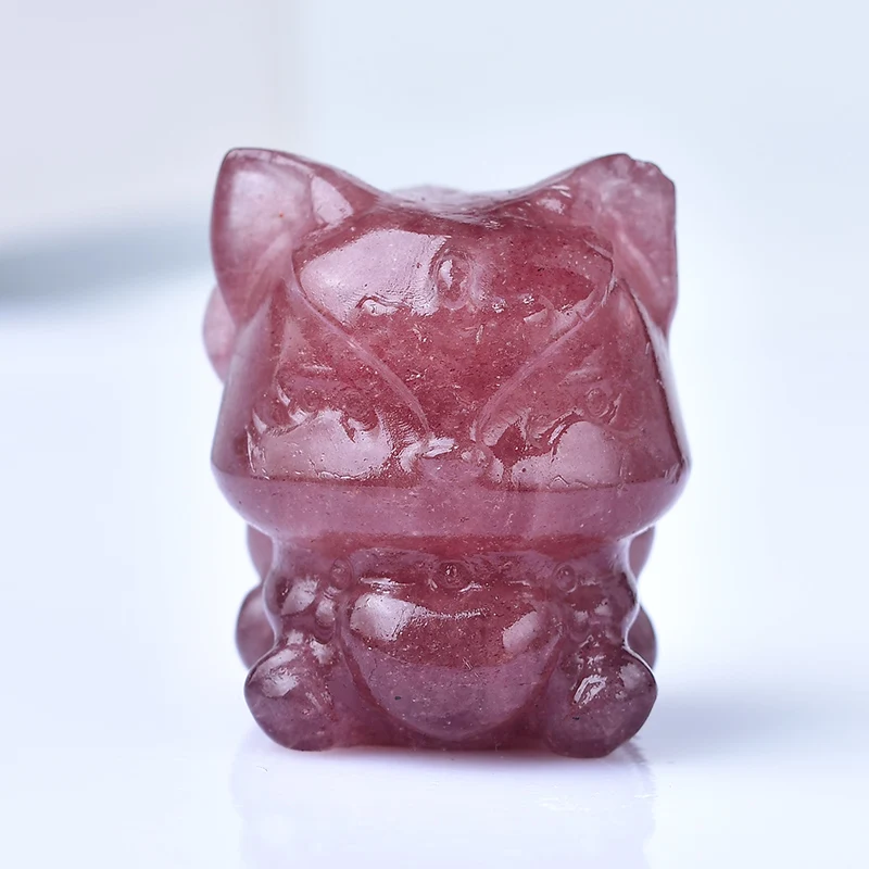 1PC Natural Crystal Nine-tailed Fox  Gemstone Animal Carving Crafts Rose Quartz Cartoon Made Ornaments Collection Healthy Toys