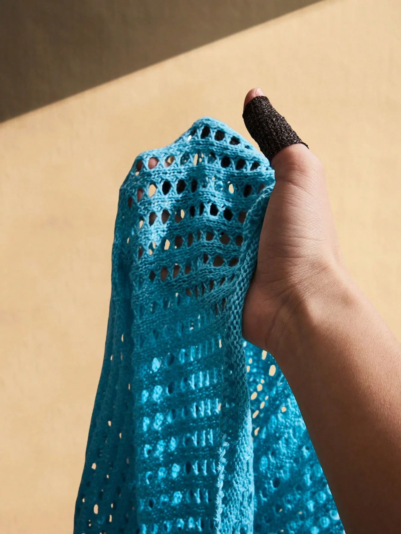 

Turquoise Blue Knit Beach Dress With Tassel Trim Flared Sleeve Bohemian Style