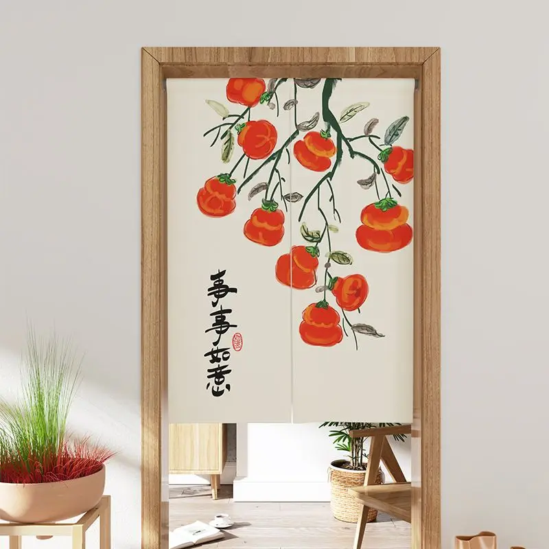 New Chinese Style Fushou Shoutao Fabric Half Curtain Split Partition No Punching for Home Decor Door Curtain Home Decoration