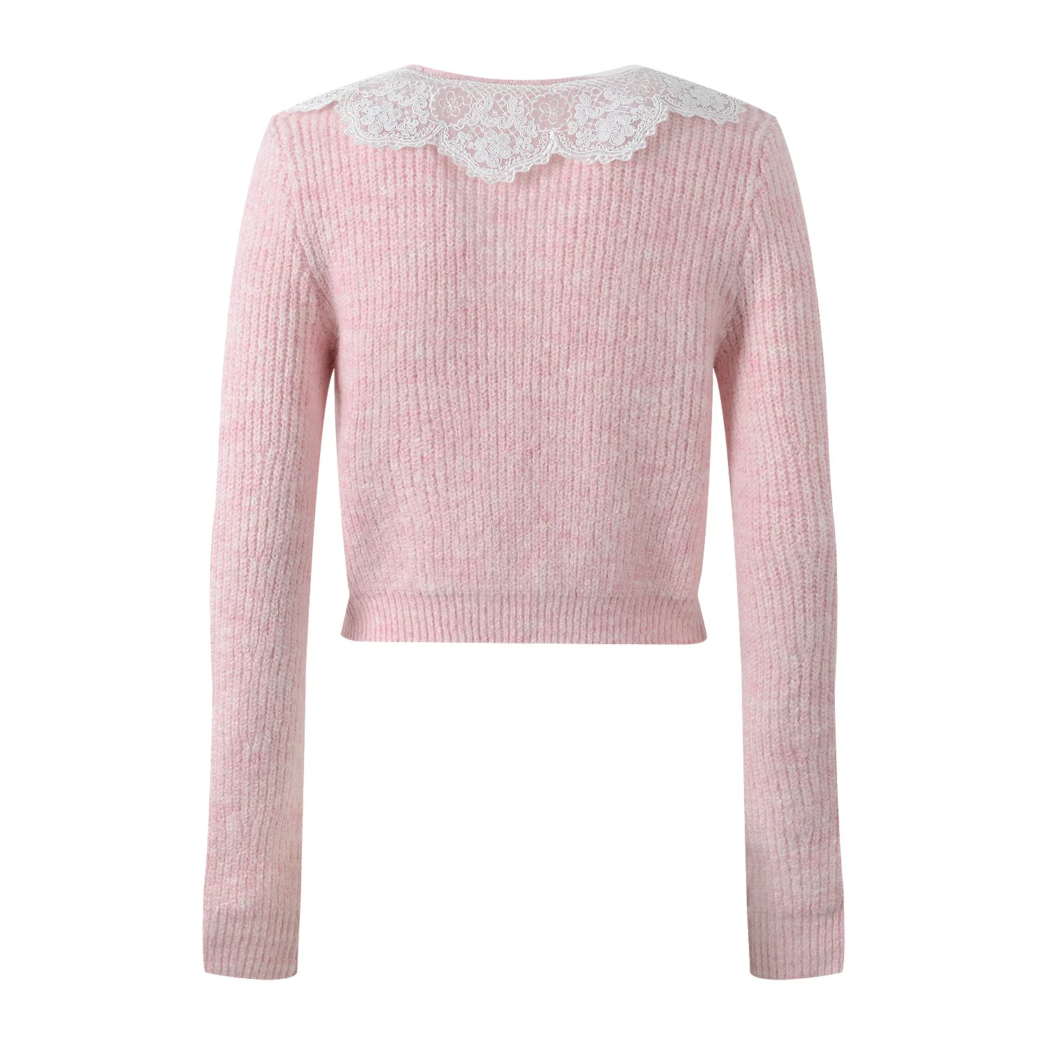 Pink Lace Doll Collar Knitting Set Women 2024 Early Spring Fashion Top + Mini Skirt 2PCS Suit