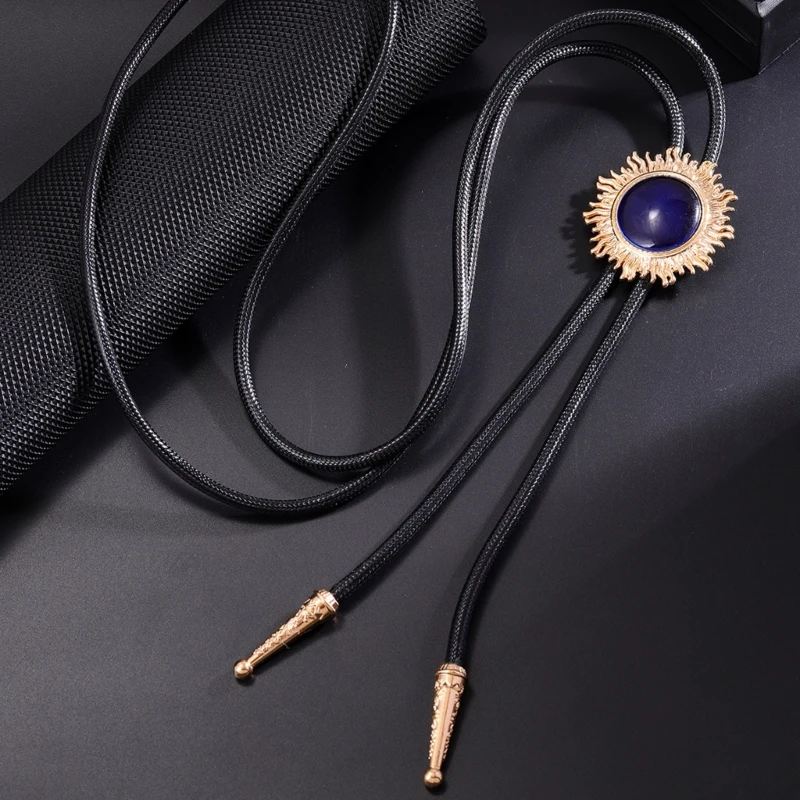 Elegant Sun Stone Bolo Tie Western Outfit Accent for Men and Women Adjustable Cord Necktie Jewelry Necklace Dropship