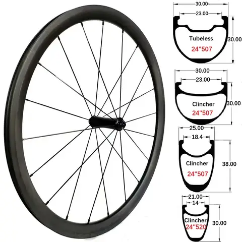 24 Inch Carbon Wheel 507 520 BMX Bike Wheelset V Disc Brake Clincher Tubeless Rim 25 30mm Wide 38mm Depth 6-Bolt Center Lock Hub
