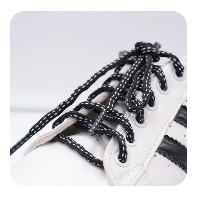 Coolstring 6MM Unique Oval Shoelaces Clothing Men Women Sneaker 2023 Autume Winter Black Gray Unisex Ropes for Kids&Adults Apair