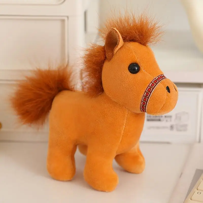Cute Fluffy 12cm Horse Plush Toy Keychain Cartoon Soft Stuffed Doll Pendant Car Key Backpack Bag Accessories
