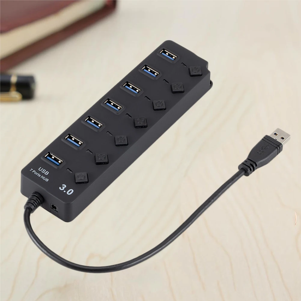 7 Ports USB Hub USB 3.0 Divider Independent Switch Built-in Protection for Laptop Pc Tablet Smart Phone Fast Data Transfer