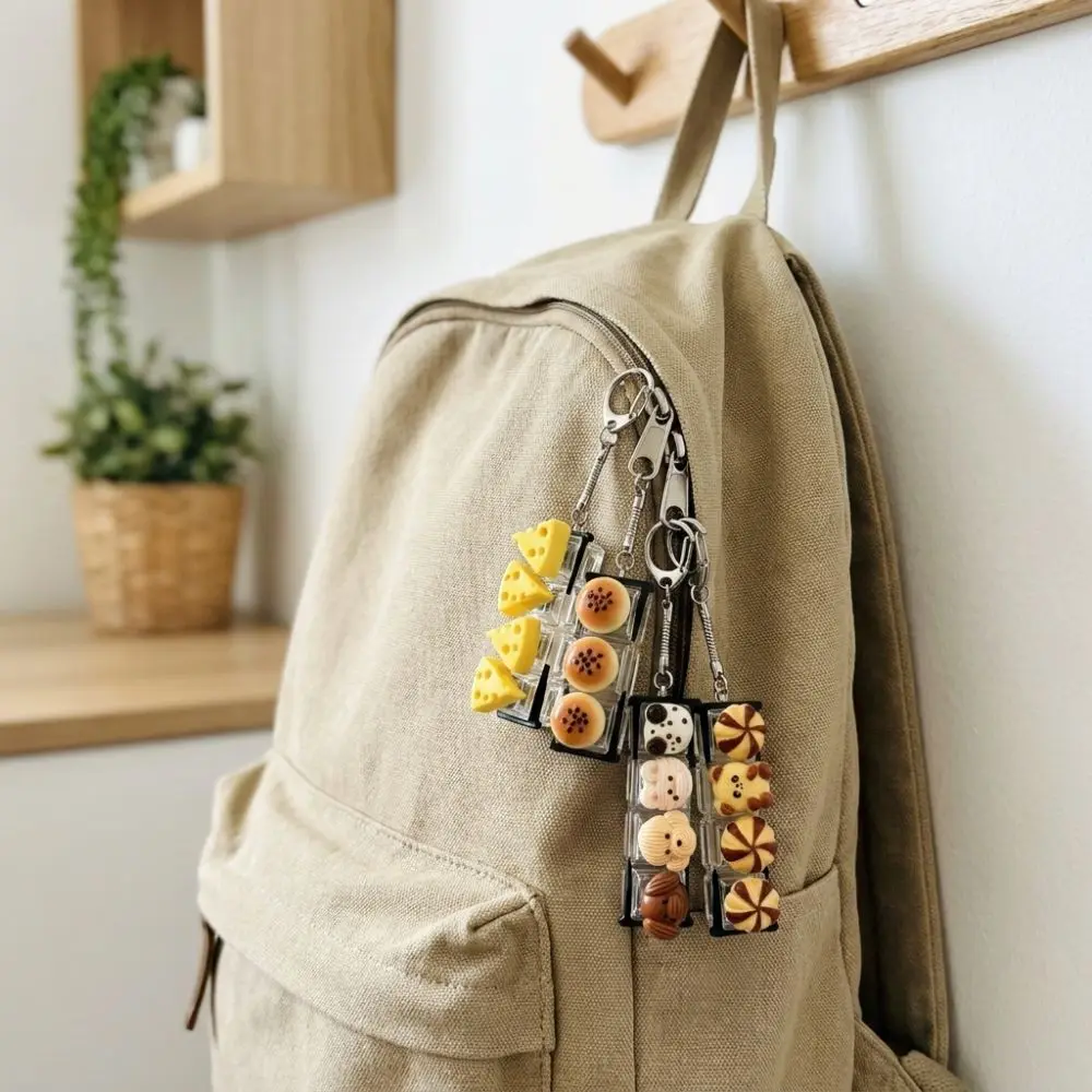 Pressable 4 Key Mechanical Keychain Simulation Food Finger Button Fake Food Key Chain Finger Interactive with Hook