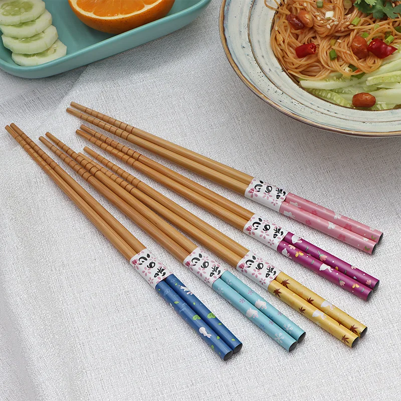 5 pair of bamboo chopsticks household long chopsticks non-slip set tableware chopsticks Multi color Wooden Chopsticks set