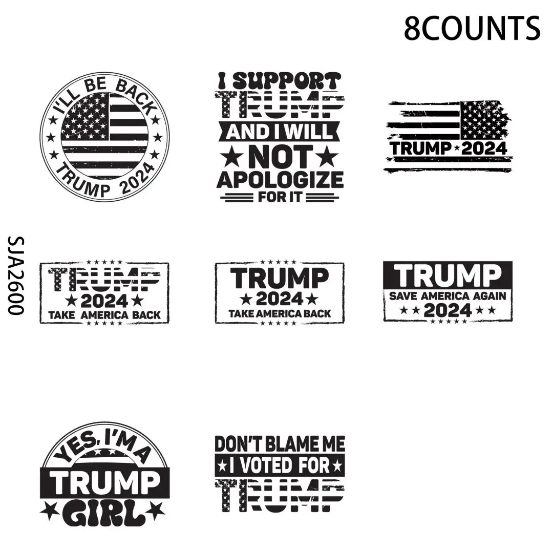 8pcs Trump 2024 UV DTF Cup Stickers, Waterproof Sticker Pack for Decorating Mugs, Cups,DIY Art Supplies