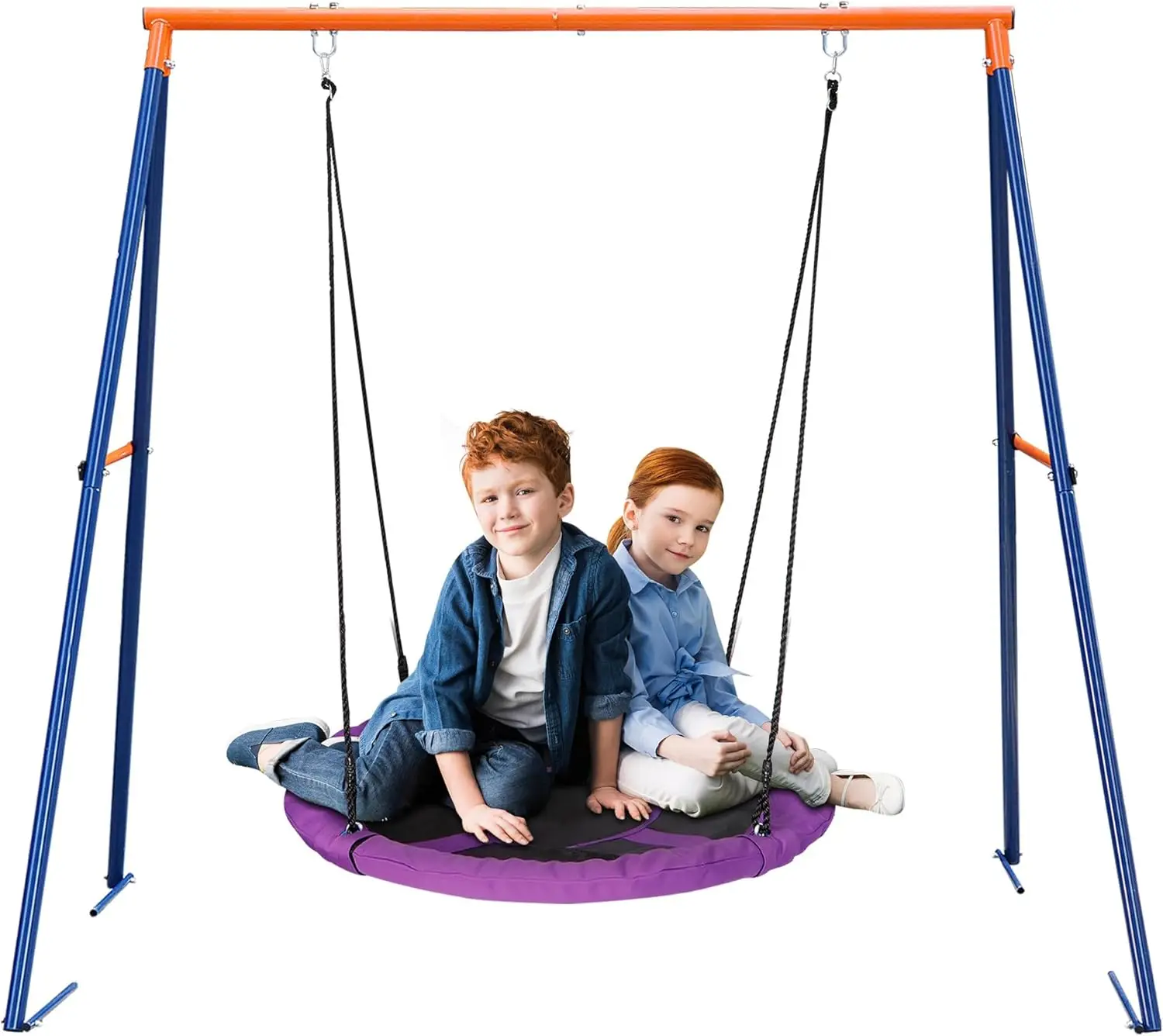 Schotelschommel met standaard voor kinderen buiten, 40-inch schommelset met robuust metalen A-frame en verstelbare touwen voor achtertuinspelen