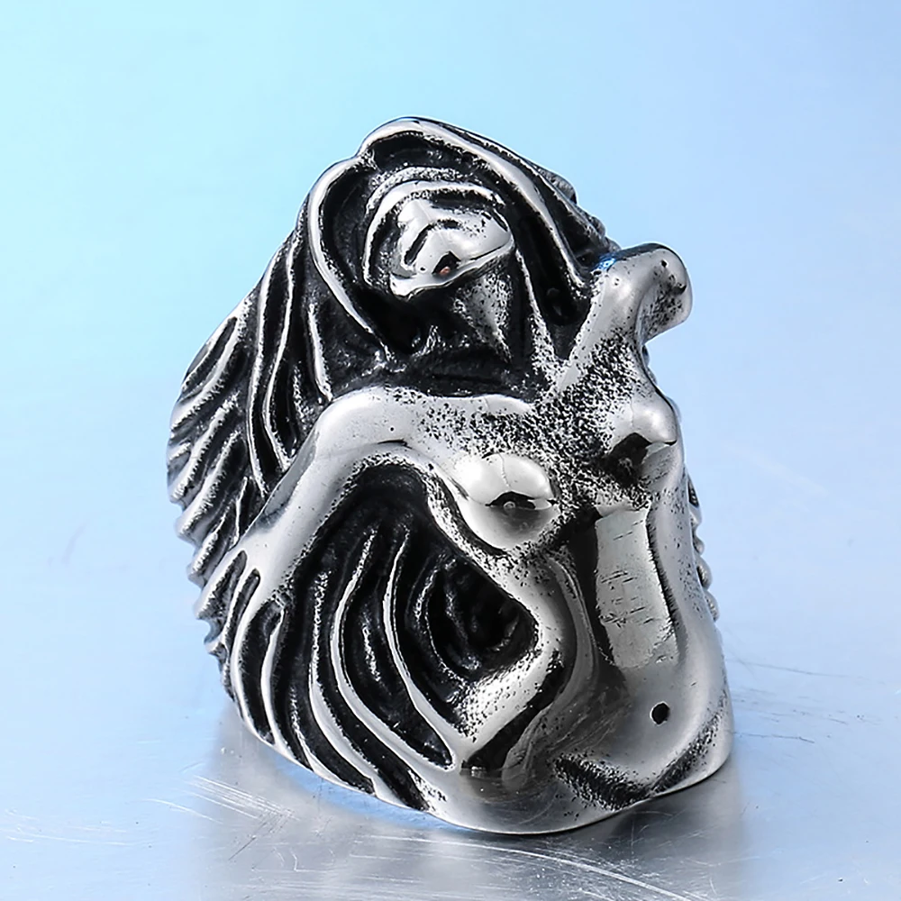 Fashion Cool Sexy Goddess Metal Finger Rings For Men Women Stainless Steel Gothic Punk Retro Renaissance Sculpture Jewelry Gifts