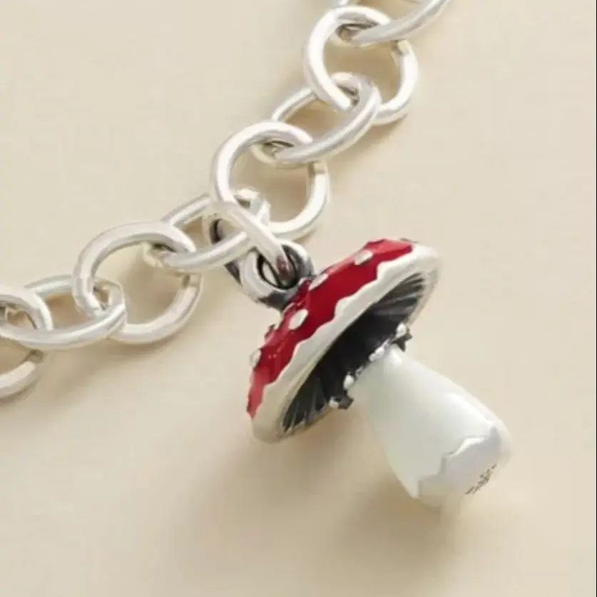 DJ415 Authentic 925 sterling silver classic enamel mushroom amulet pendant DIY accessory