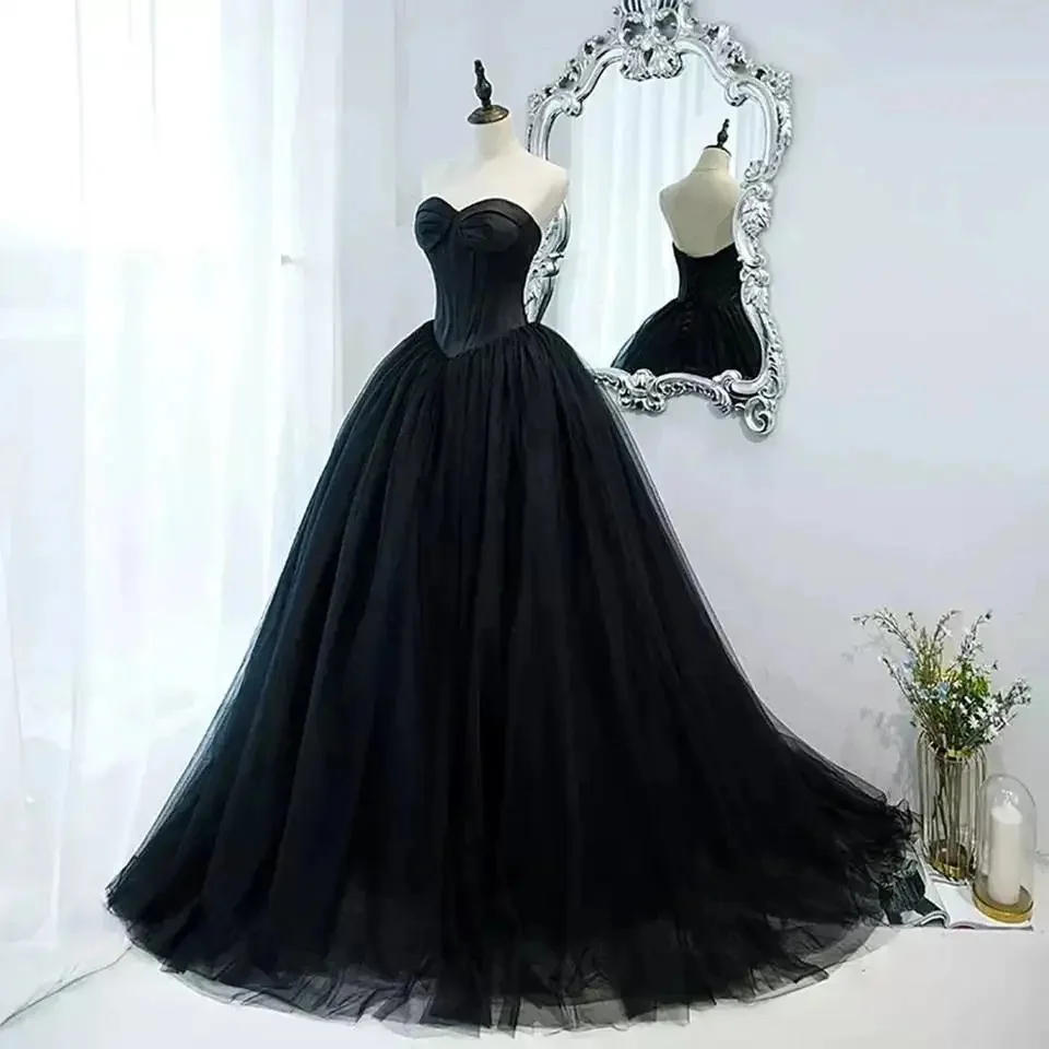 

Bafftafe Black Tulle Korea Prom Dresses Sweetheart Corset Women Formal Gowns Special Occasion Evening Party Dress Customized