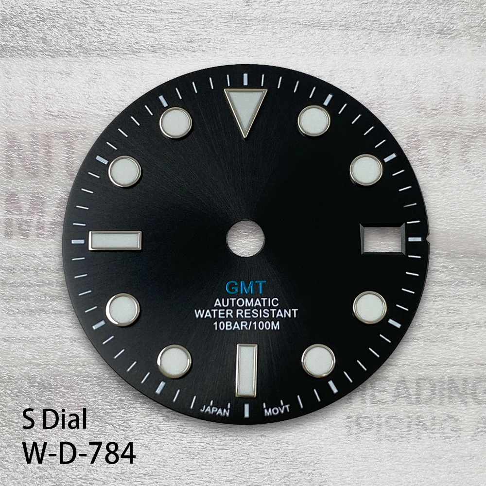29mm S Logo GMT Dial Fit NH34 Movement Green Luminous Sunray Black Dial Watch Modification Accessories