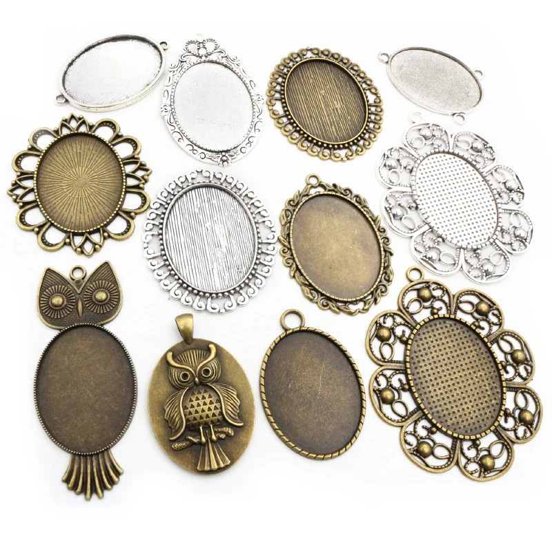 5pcs 30x40mm Inner Size 4 Colors Plated Classic Pierced Style Cabochon Base Setting Charms Pendant Tray