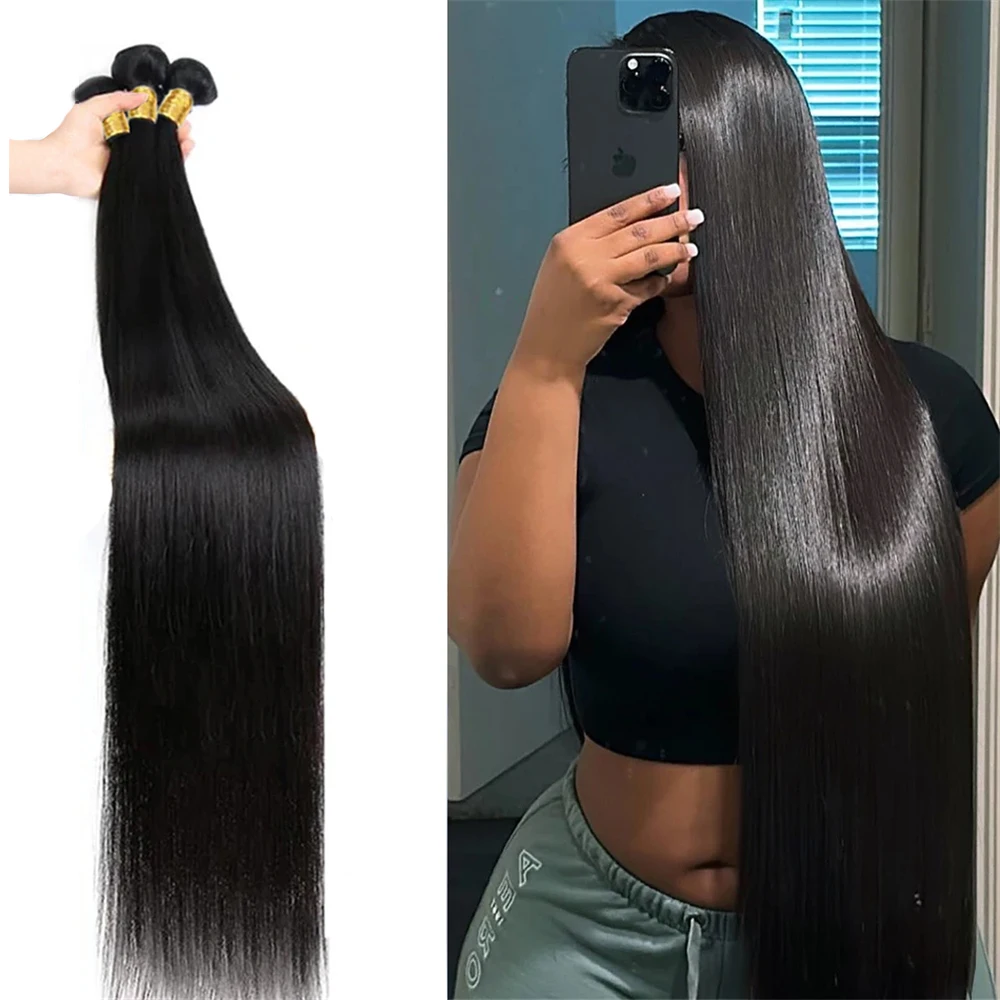 Pacotes de cabelo humano retos brasileiros, extensões de cabelo virgem, Weave barato, 30 Polegada, 100% não transformados, 3 Pacotes Ofertas