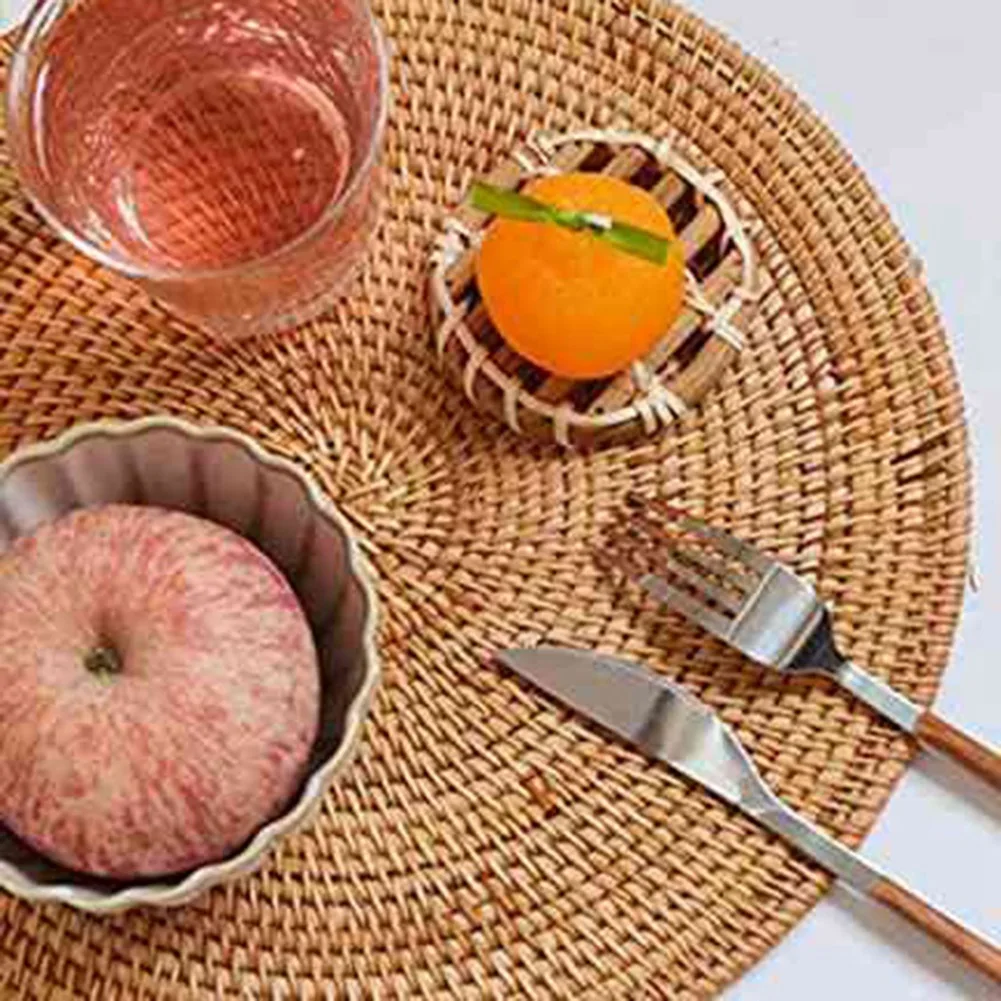 

SDFC-2X Rattan Woven Placemats,Table Mats,Non Slip Heat Resistant Place Mat,Wicker Placemat,Trivets For Hot Dishes Round,40Cm