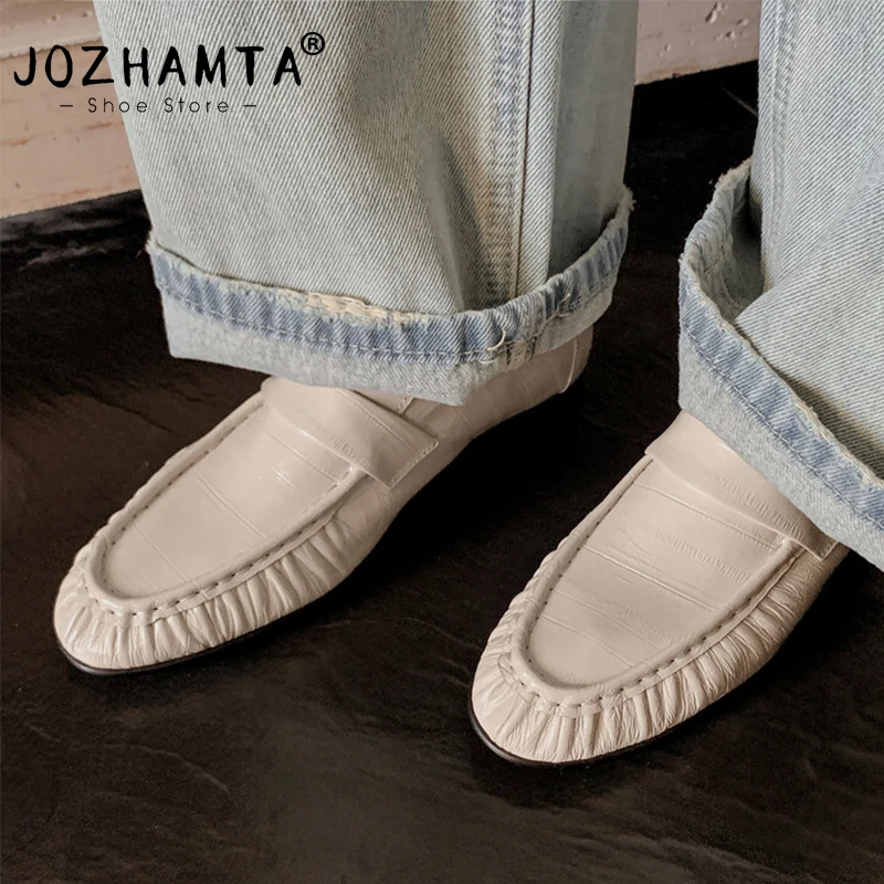 

Женские повседневные Мягкие Лоферы JOZHAMTA, туфли-лодочки из натуральной кожи, роскошные весенние туфли на плоской подошве, без застежки, на низком каблуке, офисное платье для женщин, размеры 34-40