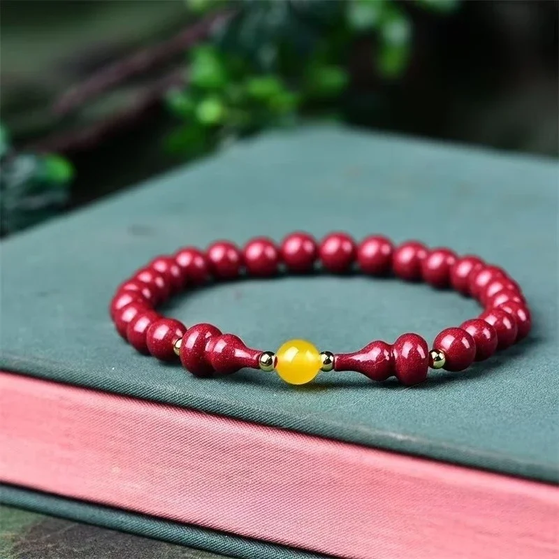 Original Ore Purple Gold Sand Bracelet Wealth Gourd Jewelry Bracelet for Men and Women High Content of Cinnabar Amulet Jewelry