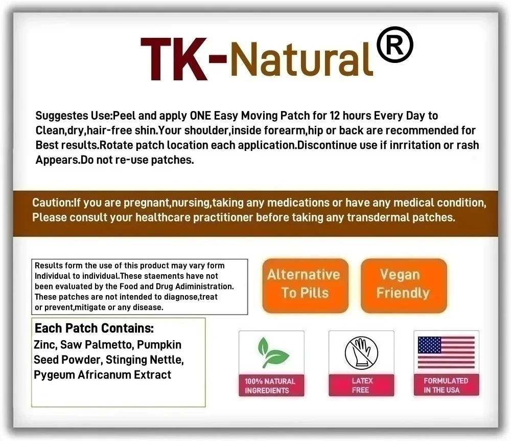 30 Patches Saw Palmetto Transdermal Patches with Zinc & Pygeum - Prostate Health DHT Blocking & Hair Support #5