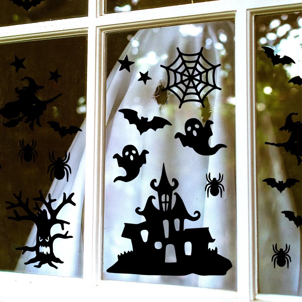 

2pcs Halloween Castle Ghost Spider Web Witch Glass Sticker Wall Sticker Window Living Room Decorative Mural Wall Sticker Jd028