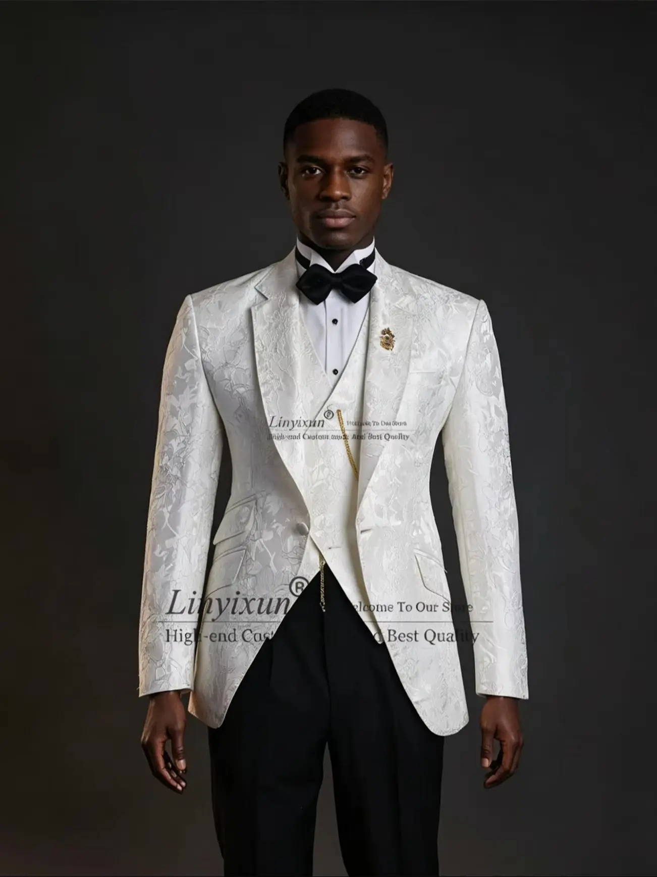 Ensemble de costumes d'affaires en jacquard formel pour hommes, tenues élégantes pour mariages et fêtes, blazer, gilet et pantalon slim fit, 3 pièces