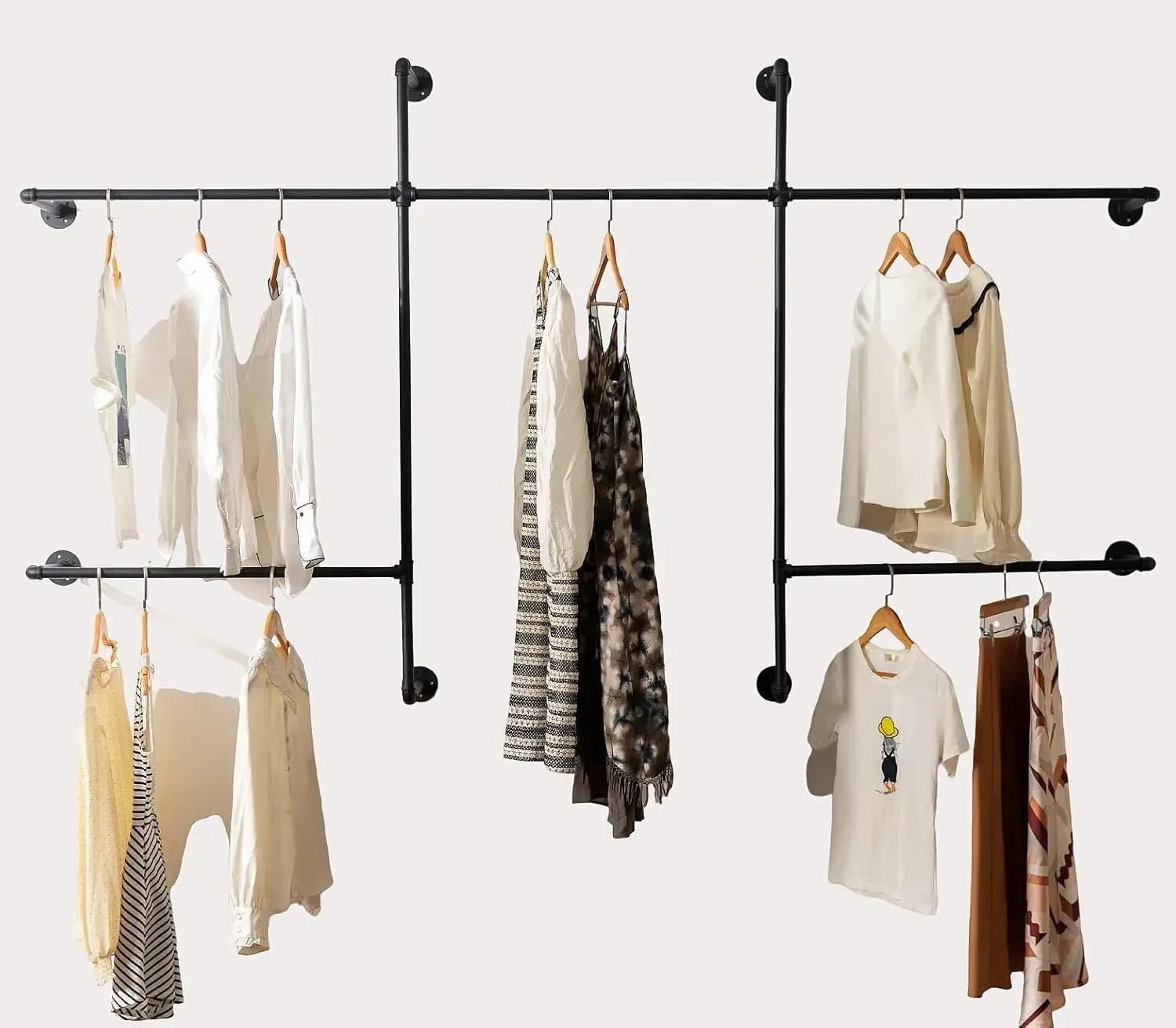 Pipe Clothes Rack Wall Mounted Clothing Rack,Heavy Duty Iron Pipe Garment Rods,Detachable Multi-Purpose Clothing Hang