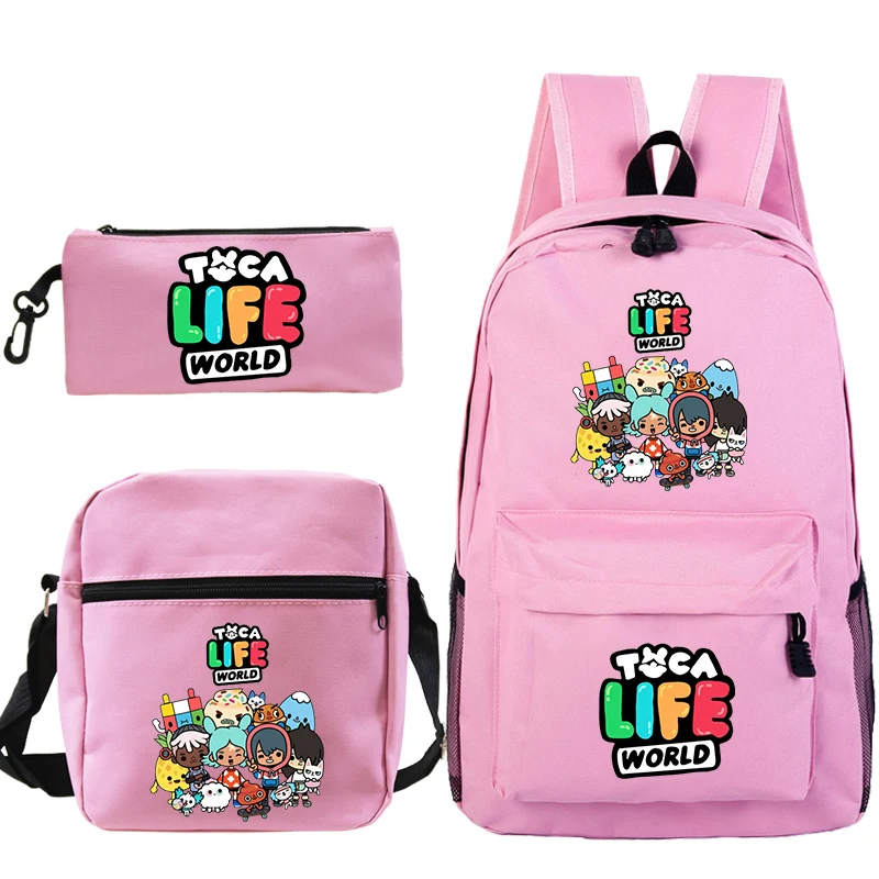 Cute Toca Life World Backpack 3pcs Set Girls Cartoon School Bags Travel Bag Toca Boca Print Bookbag Anime Rucksack Mochila