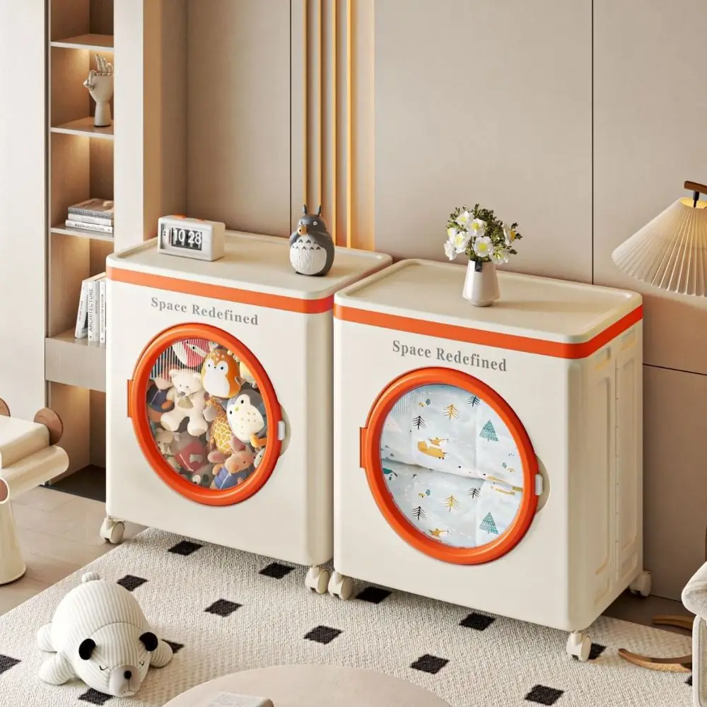 

Durable Foldable Storage Cabinet Dustproof Large Capacity Toys Storage Basket with Pulleys Household Clothing Organizer