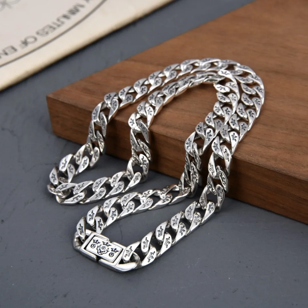 S925 sterling silver european and american crown necklace cool ins hip hop men and women neutralcasual cold style thick chain