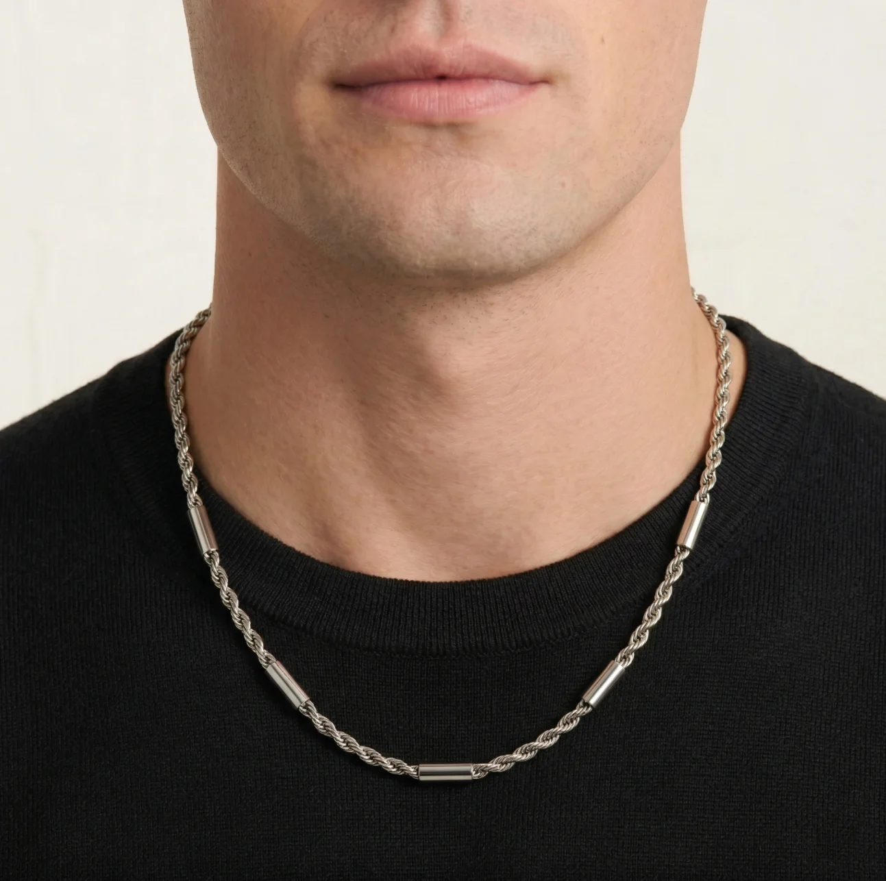 

316L Stainless Steel Twisted Rope Chain 58cm, Non-Tarnish Braided Necklace, Waterproof Hip Hop Jewelry Gold Silver