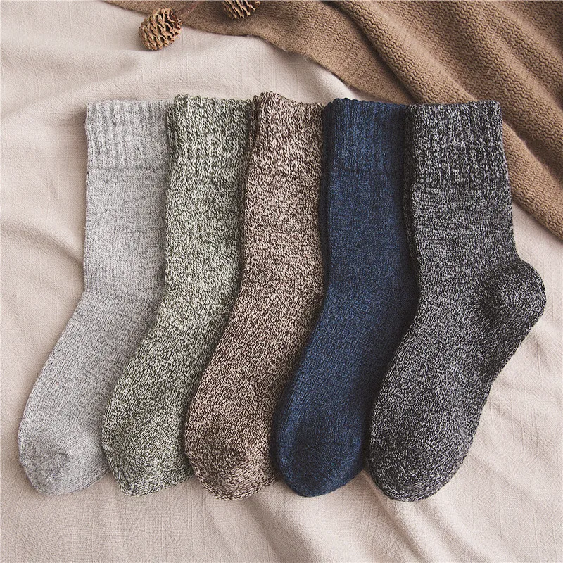 

New Winter Men's Merino Wool Socks Super Thick Warm High Quality Harajuku Retro Snow Casual Antifreeze Socks 5 Pair Terry Socks