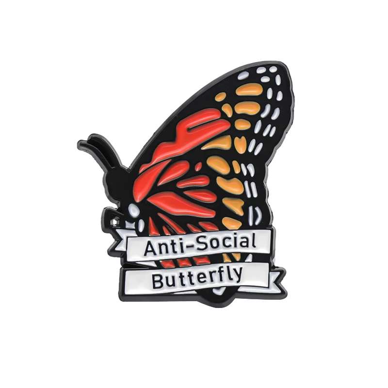 Anti Social Butterfly Enamel Pins Introvert Butterfly Brooch Lapel Badges Jewelry Gift for Friends Kids