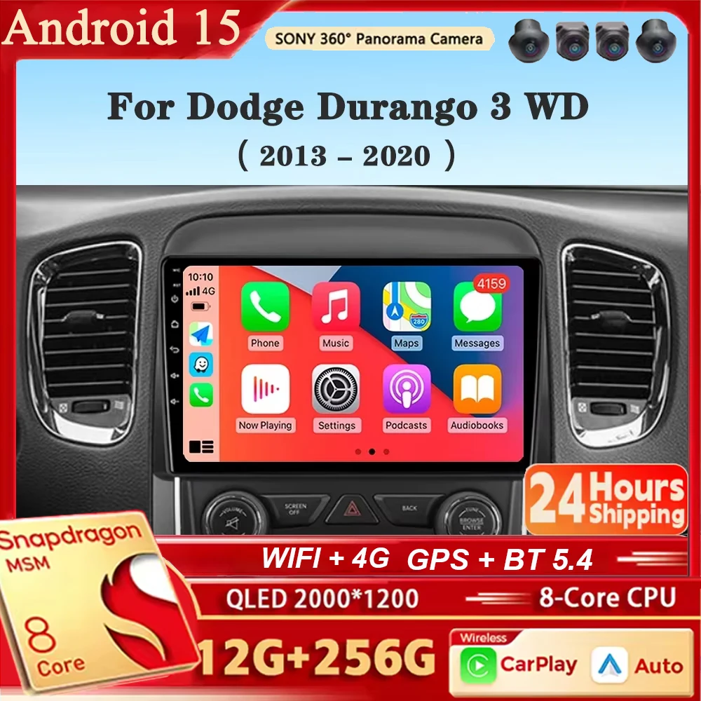 Radio Multimedia para Auto Android 15 para Dodge Durango 3 WD 2013-2020, Pantalla QLED 2K, 4G+WIFI, Reproductor de Video, GPS, Estéreo, CarPlay, Unidad Principal con GPS